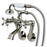 Kingston Three-Handle 2-Hole Tub Wall Mount Clawfoot Tub Faucet with Hand Shower