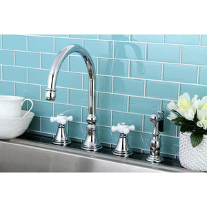 Governor Two-Handle 4-Hole Deck Mount Widespread Kitchen Faucet with Brass Sprayer