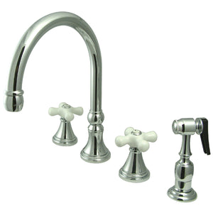 Governor Two-Handle 4-Hole Deck Mount Widespread Kitchen Faucet with Brass Sprayer