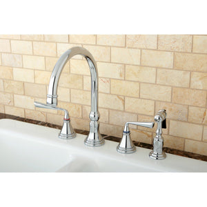 Silver Sage Two-Handle 4-Hole Deck Mount Widespread Kitchen Faucet with Brass Sprayer