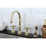 Governor Two-Handle 4-Hole Deck Mount Widespread Kitchen Faucet with Brass Sprayer