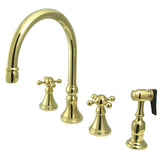 Governor Two-Handle 4-Hole Deck Mount Widespread Kitchen Faucet with Brass Sprayer