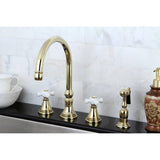 Governor Double-Handle 4-Hole Widespread Kitchen Faucet with Brass Sprayer