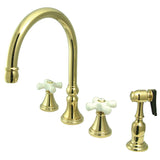 Governor Double-Handle 4-Hole Widespread Kitchen Faucet with Brass Sprayer