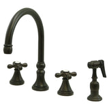 Governor Two-Handle 4-Hole Deck Mount Widespread Kitchen Faucet with Brass Sprayer