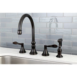 NuFrench Two-Handle 4-Hole Deck Mount Widespread Kitchen Faucet with Brass Sprayer