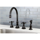 Governor Two-Handle 4-Hole Deck Mount Widespread Kitchen Faucet with Brass Sprayer