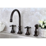 Governor Two-Handle 4-Hole Deck Mount Widespread Kitchen Faucet with Brass Sprayer