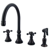 Governor Two-Handle 4-Hole Deck Mount Widespread Kitchen Faucet with Brass Sprayer