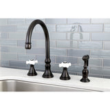 Governor Double-Handle 4-Hole Widespread Kitchen Faucet with Brass Sprayer