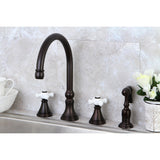 Governor Double-Handle 4-Hole Widespread Kitchen Faucet with Brass Sprayer