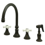 Governor Double-Handle 4-Hole Widespread Kitchen Faucet with Brass Sprayer