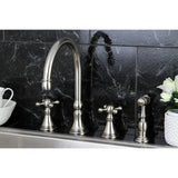 Governor Two-Handle 4-Hole Deck Mount Widespread Kitchen Faucet with Brass Sprayer