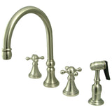 Governor Two-Handle 4-Hole Deck Mount Widespread Kitchen Faucet with Brass Sprayer