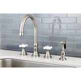 Governor Double-Handle 4-Hole Widespread Kitchen Faucet with Brass Sprayer