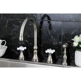 Governor Double-Handle 4-Hole Widespread Kitchen Faucet with Brass Sprayer