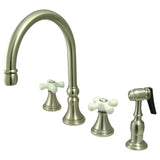 Governor Double-Handle 4-Hole Widespread Kitchen Faucet with Brass Sprayer