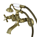 Essex Three-Handle 2-Hole Tub Wall Mount Clawfoot Tub Faucet with Hand Shower