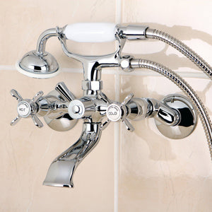 Essex Three-Handle 2-Hole Tub Wall Mount Clawfoot Tub Faucet with Hand Shower