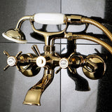 Essex Three-Handle 2-Hole Tub Wall Mount Clawfoot Tub Faucet with Hand Shower