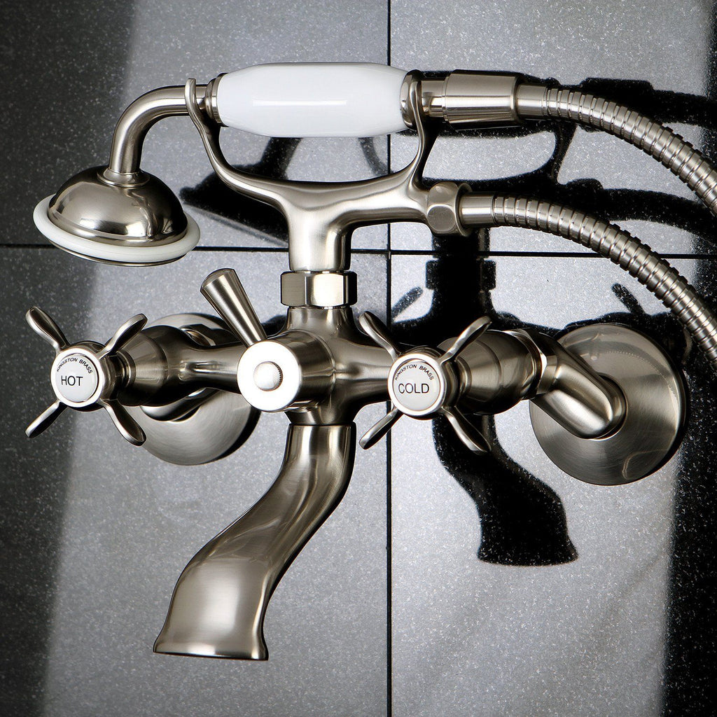 Essex Three-Handle 2-Hole Tub Wall Mount Clawfoot Tub Faucet with Hand Shower