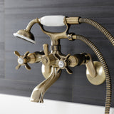 Essex Three-Handle 2-Hole Wall Mount Clawfoot Tub Faucet with Hand Shower