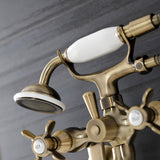 Essex Three-Handle 2-Hole Wall Mount Clawfoot Tub Faucet with Hand Shower