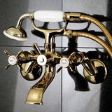 Essex Three-Handle 2-Hole Wall Mount Clawfoot Tub Faucet with Hand Shower