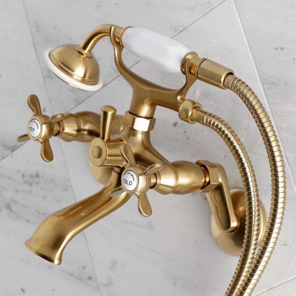 Essex Three-Handle 2-Hole Wall Mount Clawfoot Tub Faucet with Hand Shower