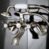 Essex Three-Handle 2-Hole Wall Mount Clawfoot Tub Faucet with Hand Shower