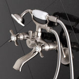 Essex Three-Handle 2-Hole Wall Mount Clawfoot Tub Faucet with Hand Shower