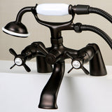 Essex Three-Handle 2-Hole Deck Mount Clawfoot Tub Faucet with Hand Shower