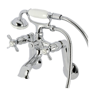 Kingston Three-Handle 2-Hole Tub Wall Mount Clawfoot Tub Faucet with Hand Shower