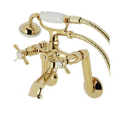 Kingston Three-Handle 2-Hole Tub Wall Mount Clawfoot Tub Faucet with Hand Shower