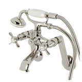 Kingston Three-Handle 2-Hole Tub Wall Mount Clawfoot Tub Faucet with Hand Shower