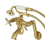 Kingston Three-Handle 2-Hole Tub Wall Mount Clawfoot Tub Faucet with Hand Shower