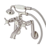 Kingston Three-Handle 2-Hole Tub Wall Mount Clawfoot Tub Faucet with Hand Shower