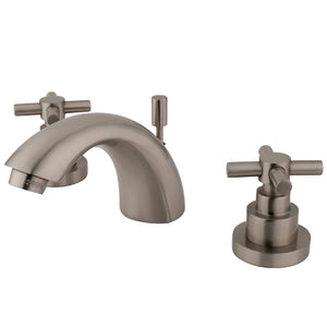 Two-Handle 3-Hole Deck Mount Mini-Widespread Bathroom Faucet with Brass Pop-Up