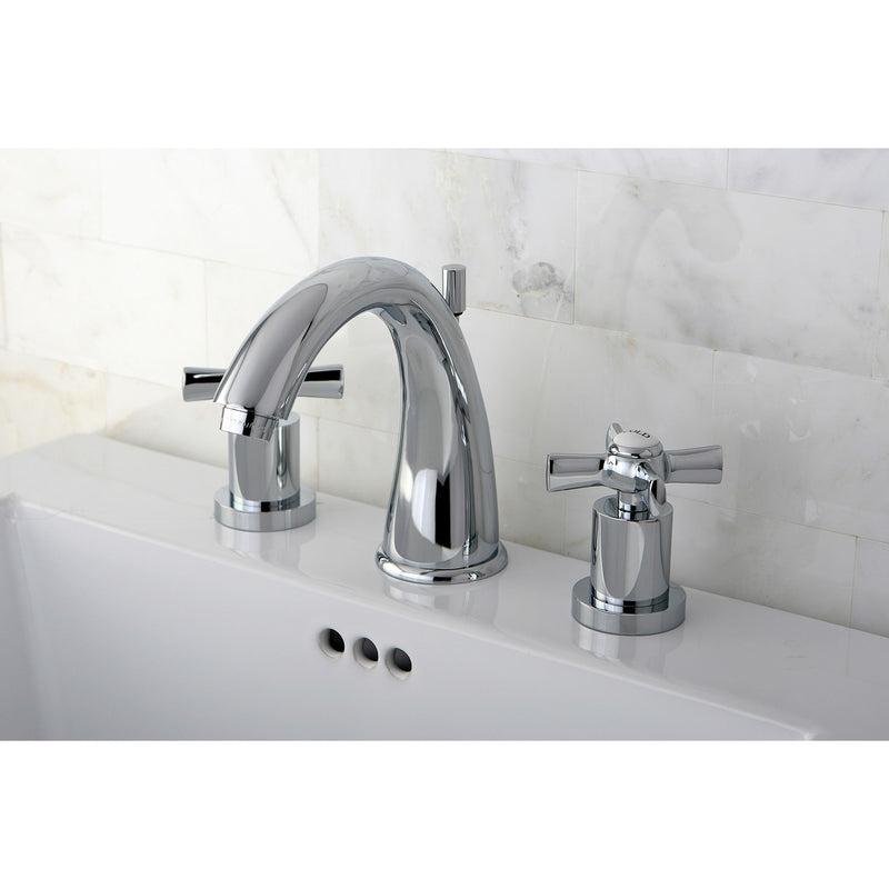 Millennium Two-Handle 3-Hole Deck Mount Widespread Bathroom Faucet with Brass Pop-Up Drain