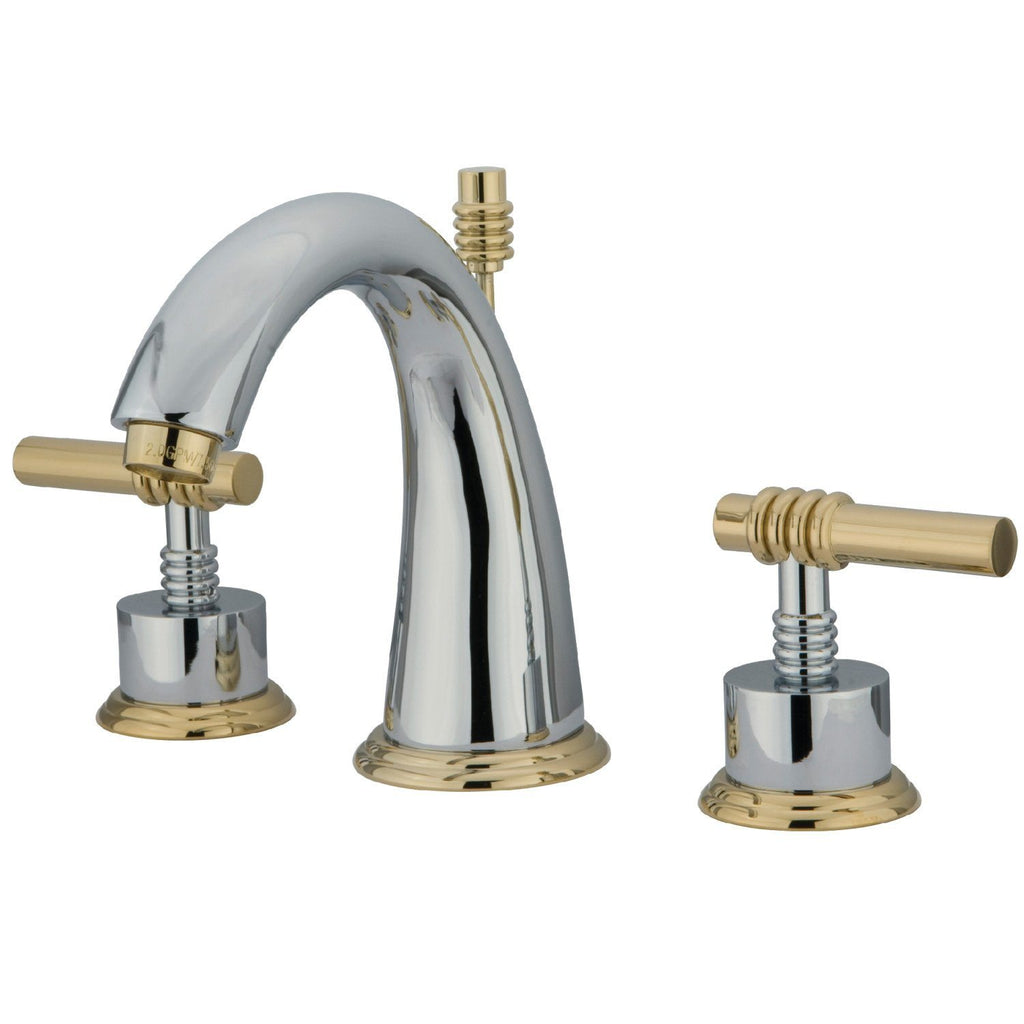 Manhattan Two-Handle 3-Hole Deck Mount Widespread Bathroom Faucet with Brass Pop-Up