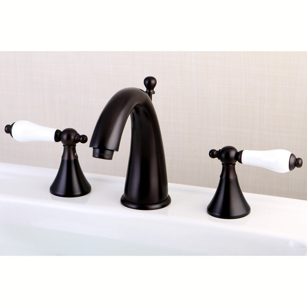 Naples Two-Handle 3-Hole Deck Mount Widespread Bathroom Faucet with Brass Pop-Up
