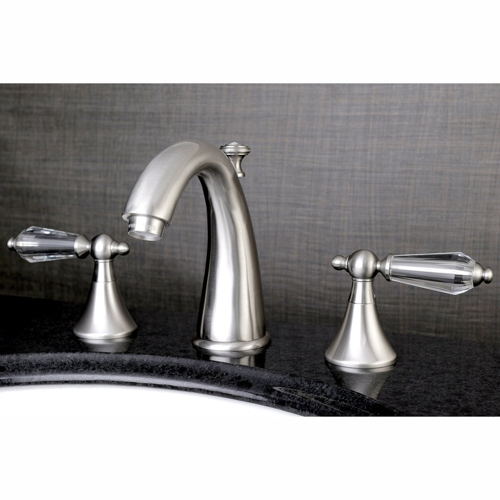 Wilshire Two-Handle 3-Hole Deck Mount Widespread Bathroom Faucet with Brass Pop-Up