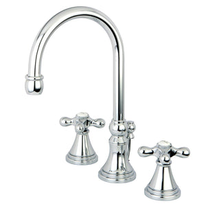 Governor Two-Handle 3-Hole Deck Mount Widespread Bathroom Faucet with Brass Pop-Up