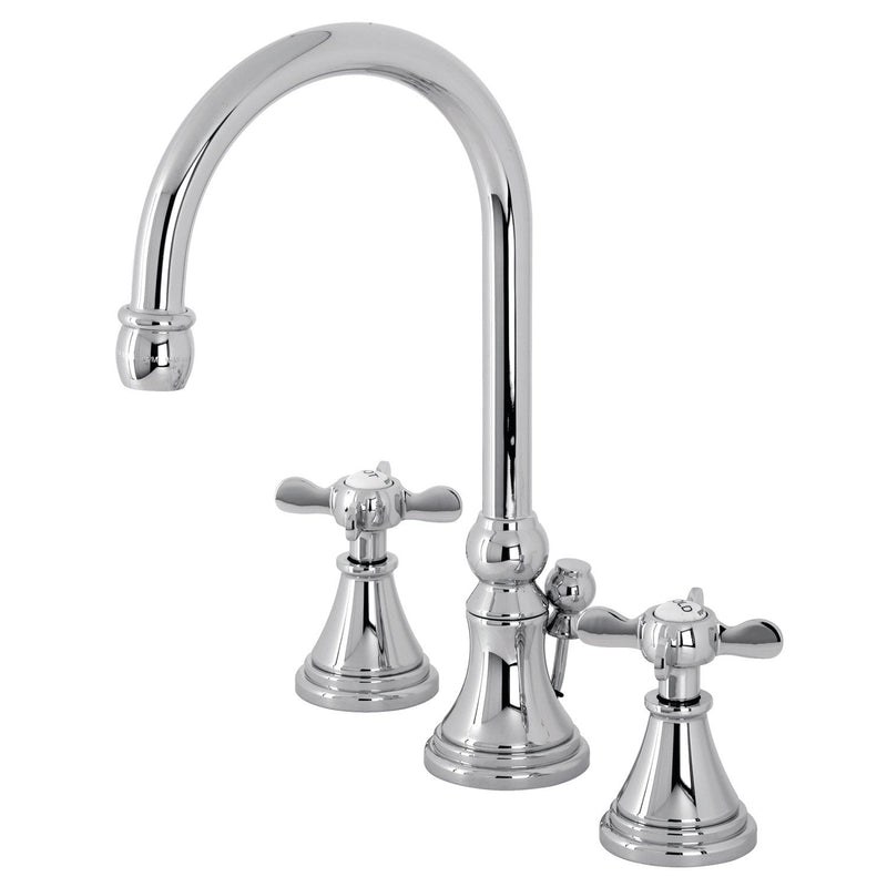 Essex Two-Handle 3-Hole Deck Mount Widespread Bathroom Faucet with Brass Pop-Up
