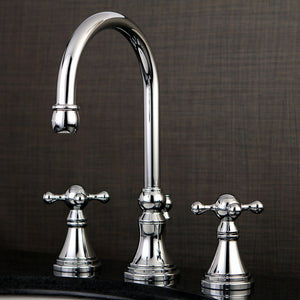 Governor Two-Handle 3-Hole Deck Mount Widespread Bathroom Faucet with Brass Pop-Up Drain