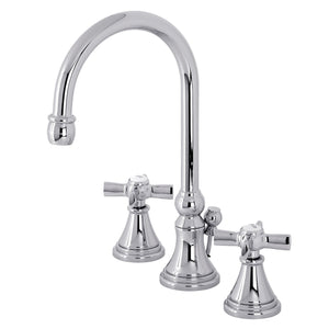 Millennium Two-Handle 3-Hole Deck Mount Widespread Bathroom Faucet with Brass Pop-Up Drain