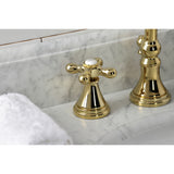 Governor Two-Handle 3-Hole Deck Mount Widespread Bathroom Faucet with Brass Pop-Up