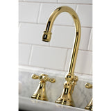 Governor Two-Handle 3-Hole Deck Mount Widespread Bathroom Faucet with Brass Pop-Up