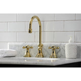 Governor Two-Handle 3-Hole Deck Mount Widespread Bathroom Faucet with Brass Pop-Up