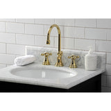 Governor Two-Handle 3-Hole Deck Mount Widespread Bathroom Faucet with Brass Pop-Up